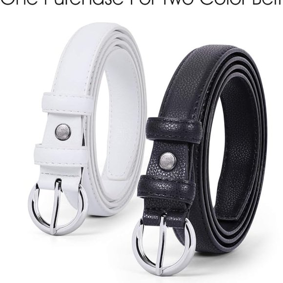 2 Pack Women Leather Belt Waist Skinny Dress H-black/White main image 4